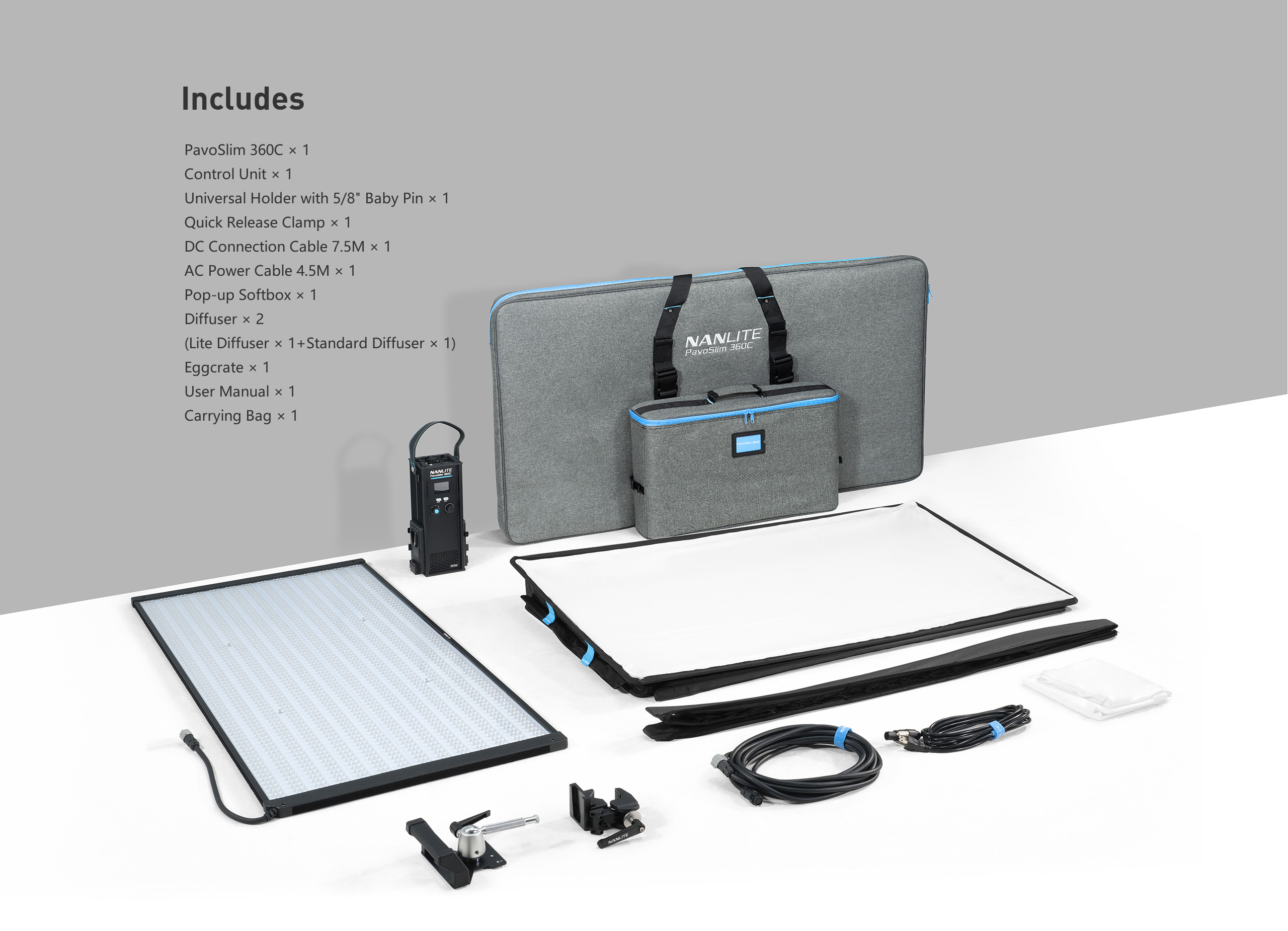 Nanlite PavoSlim 360C ultra-thin RGBWW LED panel light with extra-large soft output, full colour control, and professional DMX/wireless integration. Ideal for film, broadcast, and virtual production lighting.